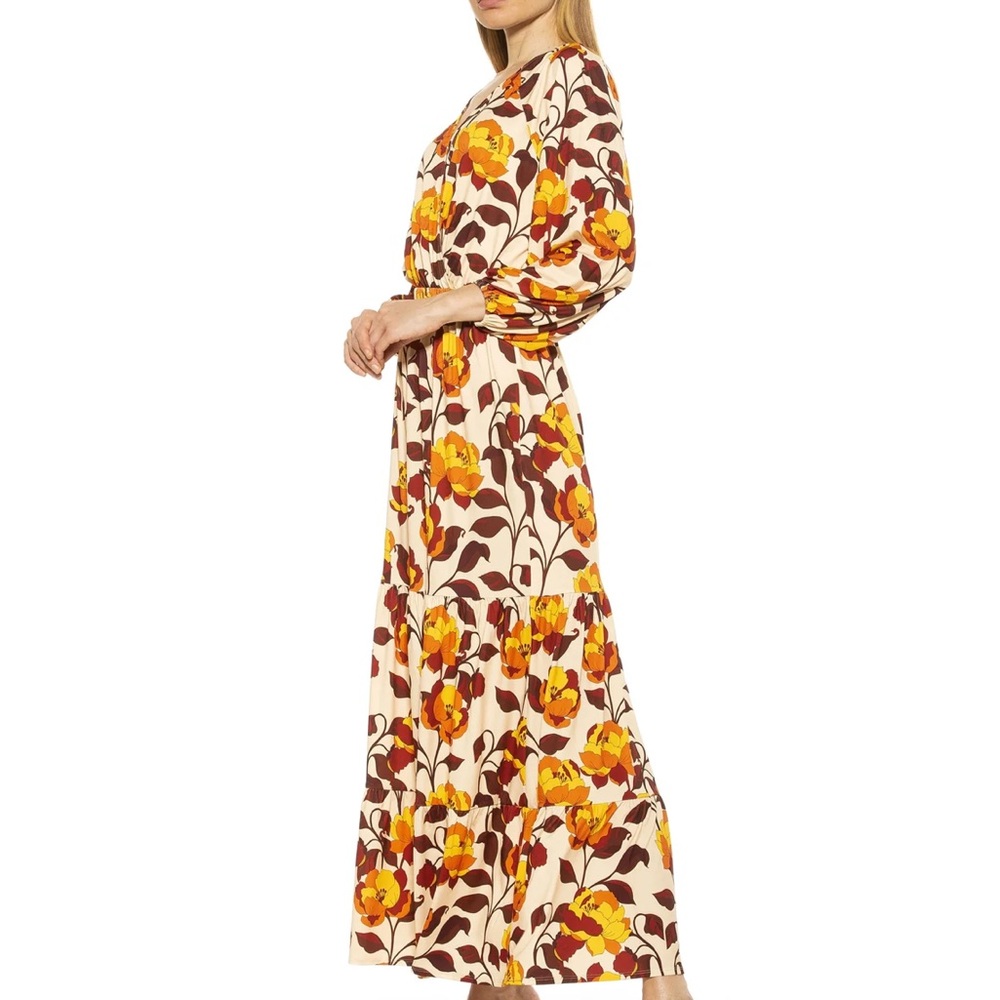 Alexia Admor Cream Maxi Dress with Yellow & Brown Floral Print